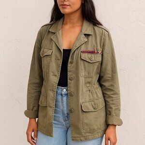 Billabong Army Green Utility Jacket | Size M | 100% Cotton Safari Style